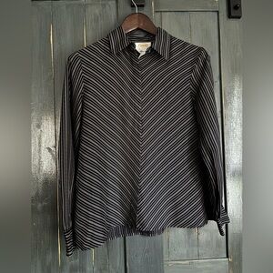 VINTAGE  80’s TALBOTS Black and White Striped 100% SILK Top sz 4
